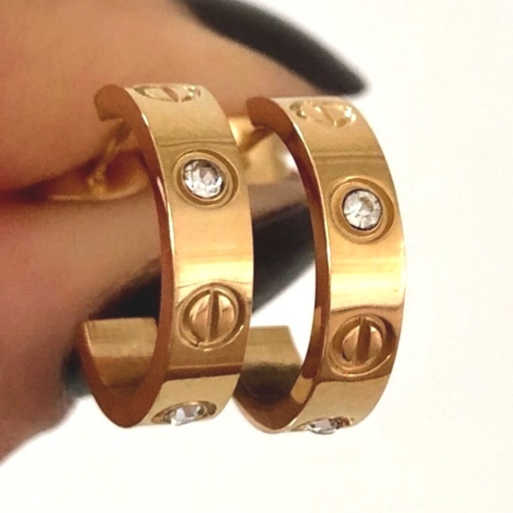 Gold Screw Motif Small Hoops